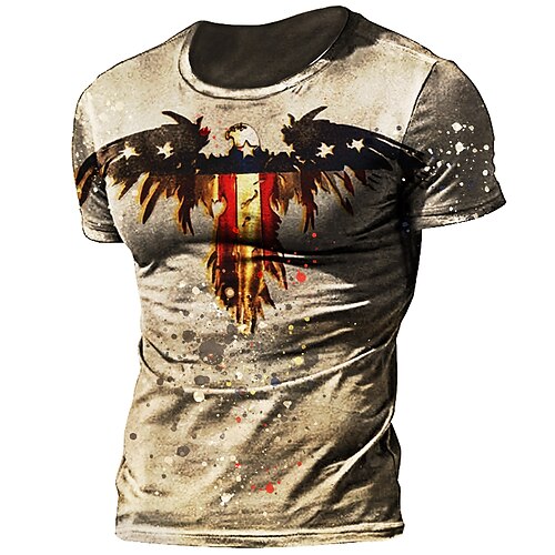 

Men's T shirt Tee 3D Print Graphic Prints Bird Crew Neck Casual Daily Print Short Sleeve Tops Fashion Vintage Classic Comfortable Khaki / Summer / Summer