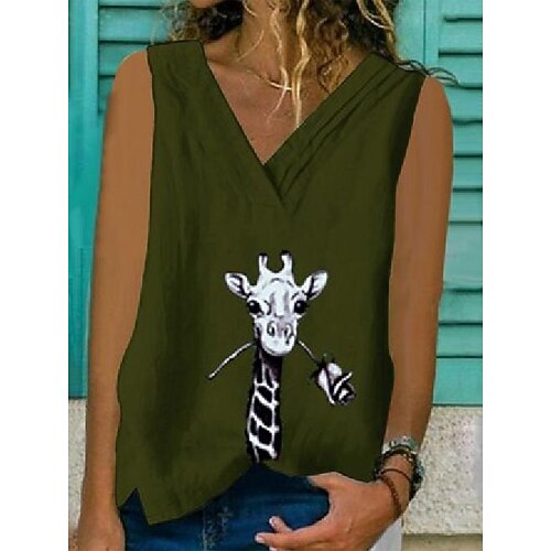 

Women's Tank Top Animal Casual Daily Tank Top V Neck Basic Essential Casual Green White Yellow S