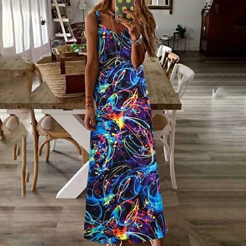 

Women's Casual Dress Strap Dress Long Dress Maxi Dress Rainbow Sleeveless Color Gradient Backless Spring Summer Spaghetti Strap Casual Weekend Slim 2023 S M L XL XXL 3XL 4XL 5XL