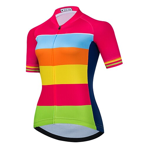 

21Grams Women's Cycling Jersey Short Sleeve Bike Top with 3 Rear Pockets Mountain Bike MTB Road Bike Cycling Breathable Quick Dry Moisture Wicking Reflective Strips Red Color Block Stripes Polyester