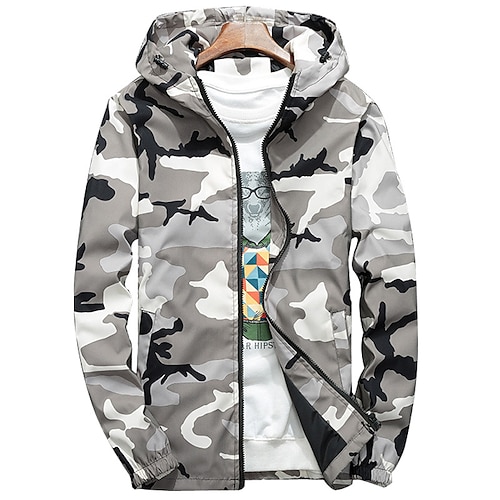 

Men's Winter Jacket Winter Coat Jacket Waterproof Lightweight Daily Going out Zipper Hoodie Streetwear Casual Jacket Outerwear Camo / Camouflage Pocket Oversized Coffee Gray Black / Fall