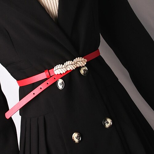 

Women's Unisex PU Buckle Belt PU Leather Prong Buckle Leaf Decor Casual Classic Party Daily Black Red Brown