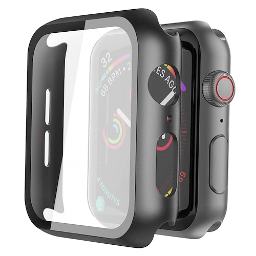 

[2 pack] Case for Apple Watch Series 6/SE/5/4 /3/2/1 44mm 42mm 40mm 38mm Tempered Glass Screen Protector, Hard PC Ultra-thin Bumper HD Clear Film Full Coverage Cover Black