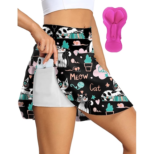 

21Grams Women's Cycling Skort Skirt Bike Skirt Bottoms Mountain Bike MTB Road Bike Cycling Sports Cat 3D Pad Cycling Breathable Quick Dry Black Red Polyester Spandex Clothing Apparel Bike Wear