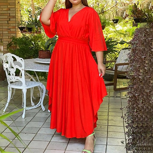 

Per donna Plus Size Abito da festa Tinta unica A V Mezza manica Autunno Primavera Essenziale Vestito maxi Appuntamento Da mare Vestito