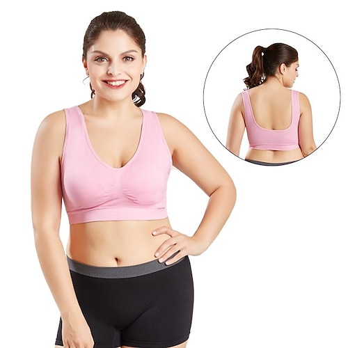 

Sujetador deportivo de talla grande sin costuras de doble capa sin anillo de acero sin rastro ropa interior ajustable de yoga para mujer