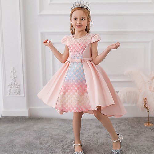 

Kids Girls' Dress Cartoon A Line Dress Asymmetrical Dress Birthday Ruched Short Sleeve Cute Dress 2-8 Years Fall Blue Pink Yellow