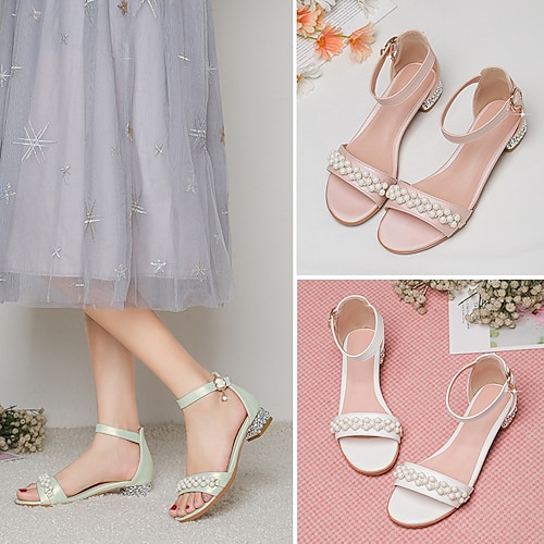 

Girls' Sandals Princess Shoes School Shoes PU Flower Girl Shoes Big Kids(7years ) Party Birthday Buckle Green White Pink Fall Summer