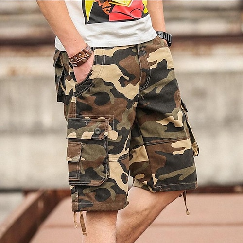 

Men's Cargo Shorts Baggy Shorts Multi Pocket 6 Pocket Camouflage Breathable Knee Length Sports Outdoor Streetwear Casual Black Blue