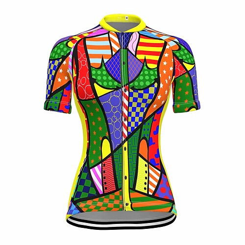 

21Grams Women's Cycling Jersey Short Sleeve Bike Top with 3 Rear Pockets Mountain Bike MTB Road Bike Cycling Breathable Quick Dry Moisture Wicking Reflective Strips Yellow Polka Dot Heart Plaid