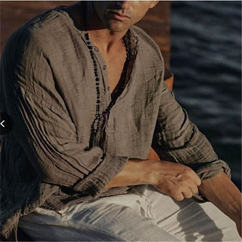 

Men's Casual Shirt Solid Color V Neck Street Casual Long Sleeve Tops Casual Fashion Breathable Comfortable Green Gray Pink Beach Shirts Summer