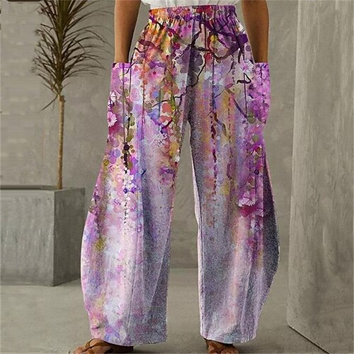 

Women's Plus Size Pants Chinos Pocket Print Graphic Flower Casual Chino Casual Daily High Full Length Spring Summer Green White Blue L XL XXL 3XL