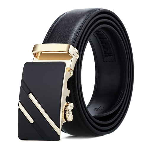 

Men's Leather Belt Genuine Leather Automatic Buckle Geometric Business Casual Party Daily Silver Gold