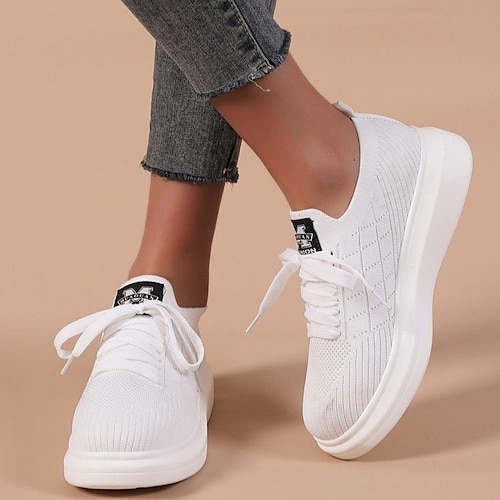 

Mulheres Tênis Tamanhos Grandes Sapatos Flyknit Sapatos brancos Diário Sem Salto Ponta Redonda Casual Minimalismo Caminhada Tecelagem voadora Com Cadarço Preto Branco Cinzento