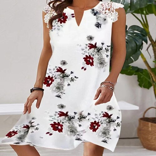 

Mujer Blanco Sin Mangas Floral Estampado Primavera Verano Escote en Pico Moderno Holgado 2022 S M L XL XXL