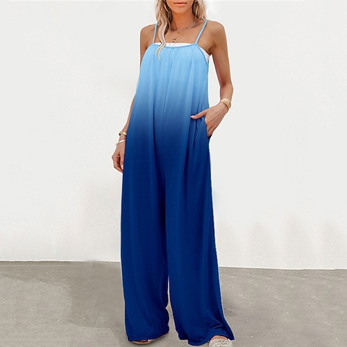 

Women's Jumpsuit Backless Print Gradient Square Neck Casual Street Daily Regular Fit Sleeveless Green Blue Purple S M L Spring