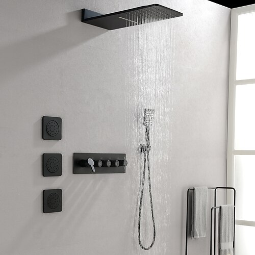

Wall Mounted Waterfall Rain Shower System With 3 Body Sprays & Handheld Shower Luxury Rain Mixer Shower Complete Combo Set Wall Mounted
