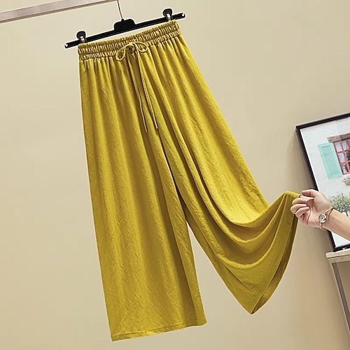 

Women's Plus Size Wide Leg Chinos Drawstring Pleated Solid Color Sporty Chino Casual Daily High Ankle-Length Fall Spring Green Black Blue L XL XXL 3XL 4XL / Cotton