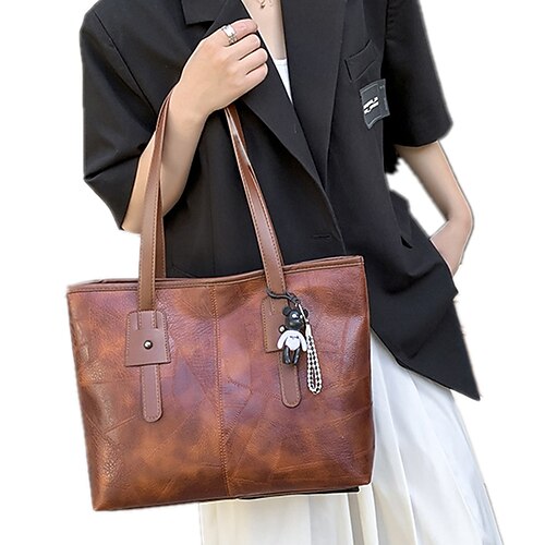 

handbag tote bag for women new retro oil wax pu leather tassel tote bag large capacity portable shoulder