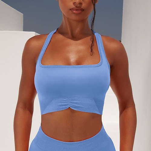 

Women's Sports Bra Medium Support Summer Open Back Removable Pad Solid Color Green Black Nylon Yoga Fitness Gym Workout Bra Top Sport Activewear Breathable Quick Dry Comfortable Stretchy Slim