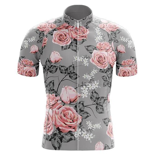 

21Grams Men's Cycling Jersey Short Sleeve Bike Top with 3 Rear Pockets Mountain Bike MTB Road Bike Cycling Breathable Quick Dry Soft Back Pocket Grey Rose Floral Botanical Polyester Spandex Sports