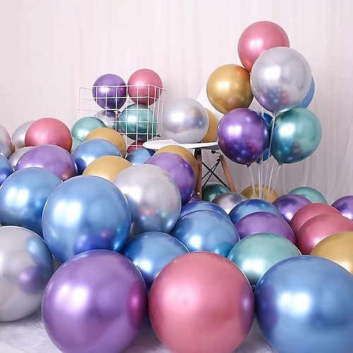 

party balloons 50 pcs 12 inch metallic balloons latex birthday balloons helium shiny balloons thick chrome balloons for wedding birthday shower christmas party decoration- metallic multicolor