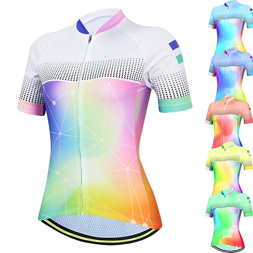 

21Grams Women's Cycling Jersey Short Sleeve Bike Top with 3 Rear Pockets Mountain Bike MTB Road Bike Cycling Breathable Quick Dry Moisture Wicking Reflective Strips White Green Yellow Polka Dot