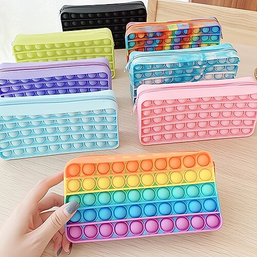 

1/2 pcs Large Popits Pencil Case Simples Sensory Silicone Bubble Stationery Storage Bag For Teenager Antistress Fidget Toy