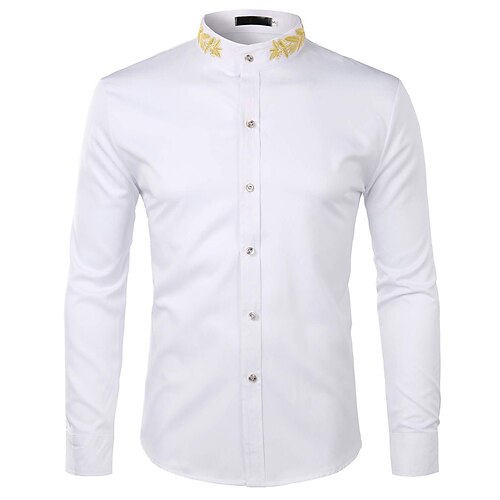 

camicie da smoking da uomo foglie colletto alla coreana party street ricamato button-down manica lunga top moda traspirante confortevole bianco nero grigio camicie estive matrimonio