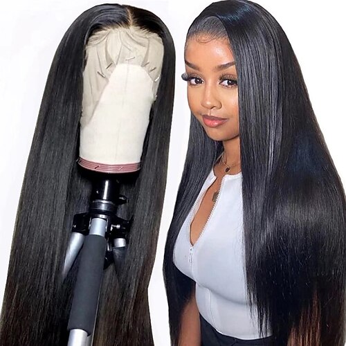 

Synthetic Lace Wig Silky Straight Style 20 22 24 inch Black Middle Part 132.5 lace front Wig Women's Wig Black / Daily Wear