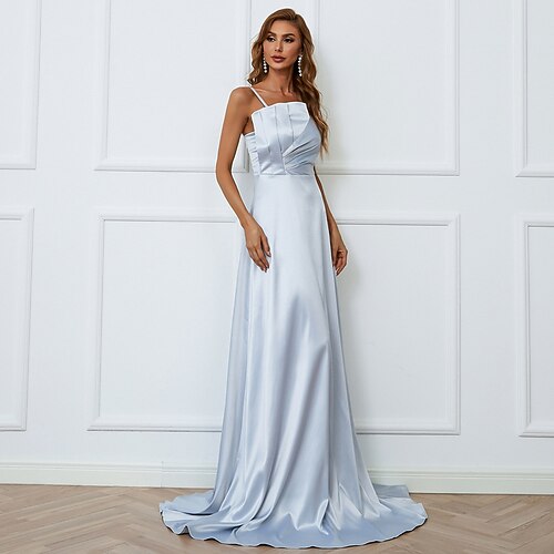 

A-Line Evening Dresses Empire Dress Engagement Sweep / Brush Train Sleeveless Strapless Polyester with Pleats Pure Color 2022 / Formal Evening