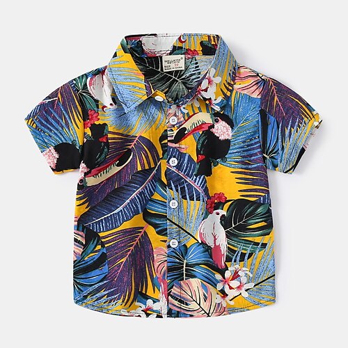 

Kids Boys Shirt Leaf Outdoor Short Sleeve Active Cotton 3-6 Years Spring Purple
