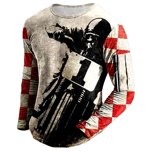 

Men's Unisex T shirt Tee Graphic Prints Motorcycle Crew Neck Khaki 3D Print Outdoor Street Long Sleeve Print Clothing Apparel Basic Sports Fashion Designer / Summer / Spring / Summer / Military
