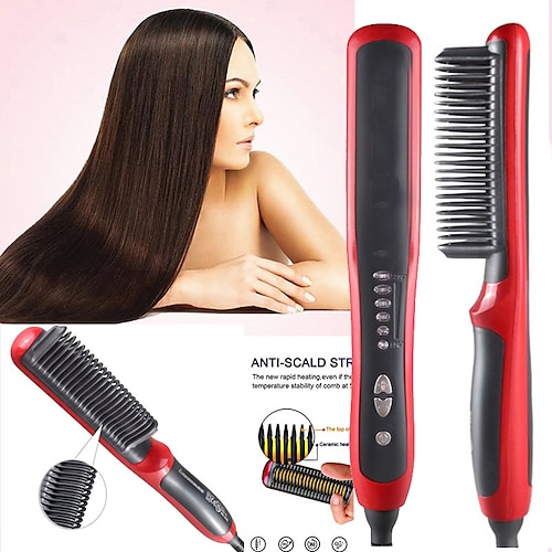

Ceramic Hair Straightener Flat Irons Straightening Brush Beard Straightener Hot Heating Comb Anti-Scalding Men Beard Straightener