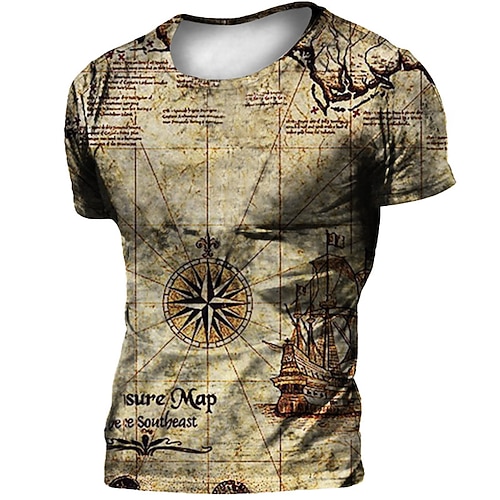 

Men's Unisex T shirt 3D Print Map Graphic Prints Crew Neck Street Daily Print Short Sleeve Tops Casual Designer Big and Tall Sports Khaki