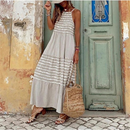 

Per donna Abito casual Vestito svasato Abito sottoveste Vestito longuette Grigio Senza maniche A strisce Schiena scoperta Primavera Estate Con bretelline Festività Morbido 2023 S M L XL