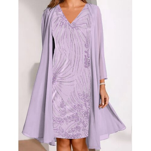 

Women's Dress Set Two Piece Dress Blue Purple Khaki Long Sleeve Floral Sequins Winter Fall Autumn V Neck Classic Winter Dress Fall Dress 2022 S M L XL XXL 3XL