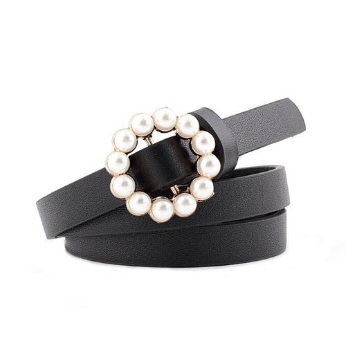 

Women's Unisex PU Buckle Belt PU Leather Sliding Buckle Bead Pearl Decor Casual Classic Party Daily Black Pink Red Brown