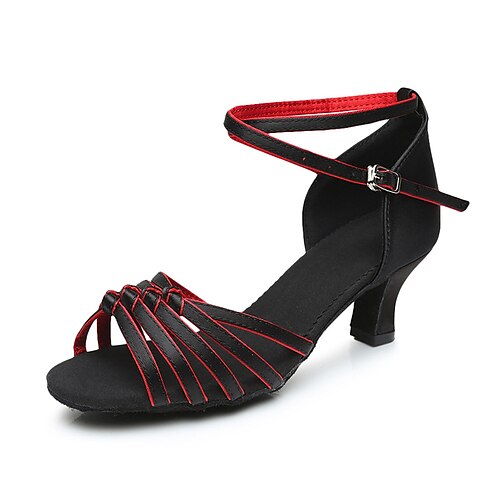 

Damen Schuhe für den lateinamerikanischen Tanz Leistung Ausbildung Samba Partysammlungen Grundlegend Professionell Farbaufsatz Stöckelschuh Offene Spitze Schnalle Erwachsene Schwarzes Gold Schwarz