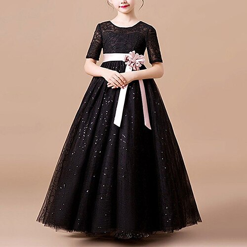 

A-Line Ankle Length Jewel Neck Tulle Junior Bridesmaid Dresses&Gowns With Lace Wedding Party Dresses 4-16 Year