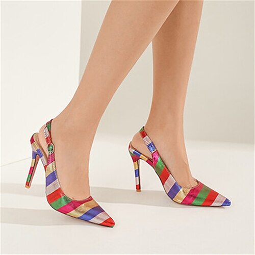 

Women's Heels Stiletto Heel Pointed Toe Minimalism Daily Satin Ankle Strap Spring Summer Color Block Rainbow