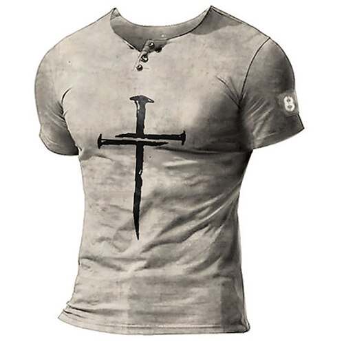 

Men's Henley Shirt T shirt Tee Graphic Prints Cross Henley Casual Daily Button-Down Print Short Sleeve Tops Lightweight Breathable Big and Tall Gray / Summer