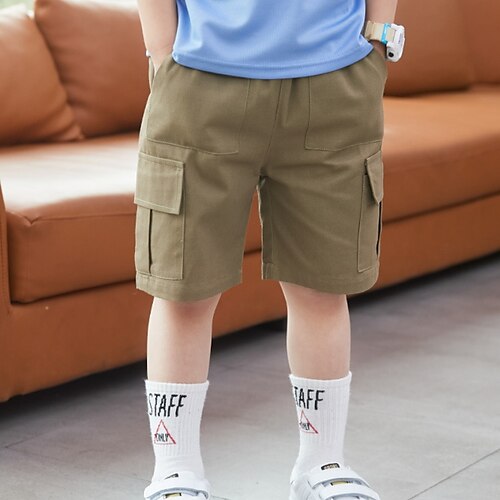 

Kids Boys Shorts Solid Colored Active Casual Cotton 3-12 Years Fall Khaki Navy Blue