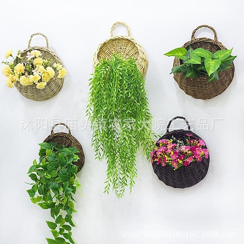 

wall hanging flower basket decoration woven basket straw basket wicker flower pot rattan basket plant rattan wall hanging flower basket wholesale