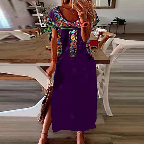 

Mulheres Vestido de turno Vestido midi Verde Preto Roxo Manga Curta Floral Fenda Primavera Verão Gola Redonda Moderno Ajuste Largo 2022 S M L XL XXL 3XL