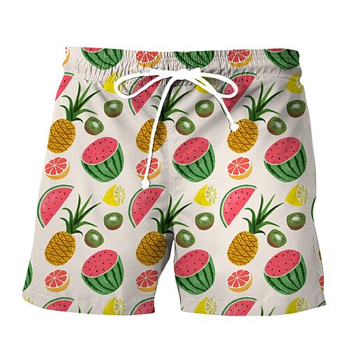 

Men's Casual Fashion Shorts Beach Shorts 3D Print Elastic Drawstring Design Knee Length Pants Daily Holiday Micro-elastic Graphic Pineapple Comfort Soft Mid Waist Green Blue White Beige M L XL XXL 3XL