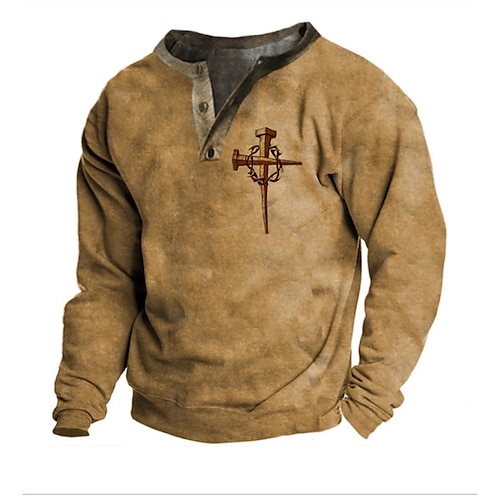 

Men's Sweatshirt Pullover Green Black Blue Yellow Light gray Henley Collar Graphic Knights Templar Cross Print Sports & Outdoor Casual Daily 3D Print Plus Size Basic Vintage Designer Spring & Summer