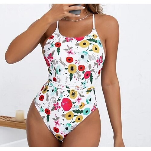 

Mulheres Roupa de Banho Uma pedaço Monoquíni Fatos de banho Normal roupa de banho Delgado Floral Branco Camisola Maiô Com Alças Fatos de banho novo Férias Moda / Sensual / Com Bojo