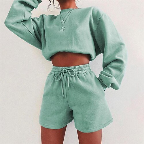 

european and american style 2021 autumn and winter foreign trade women's new solid color fleece thickened loose all-match casual sweater suit
