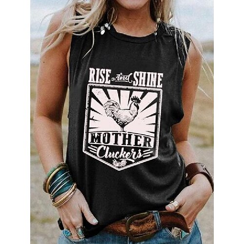 

Round Neck Sleeveless Chicken Print Casual Top